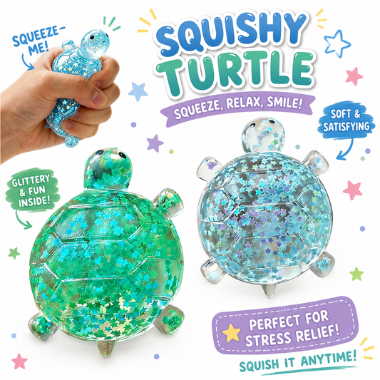Glitter Turtle Squishies - Soft Stress Relief Squeeze Balls - Colorful - 2 Pack - for Office - Party & Birthday Nirvana Guru