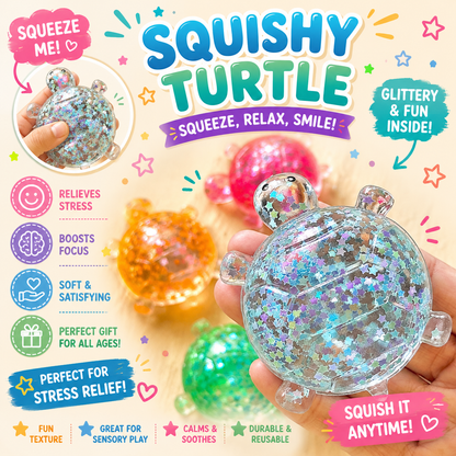 Glitter Turtle Squishies - Soft Stress Relief Squeeze Balls - Colorful - 2 Pack - for Office - Party & Birthday Nirvana Guru