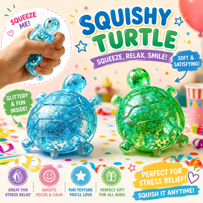 Glitter Turtle Squishies - Soft Stress Relief Squeeze Balls - Colorful - 2 Pack - for Office - Party & Birthday Nirvana Guru